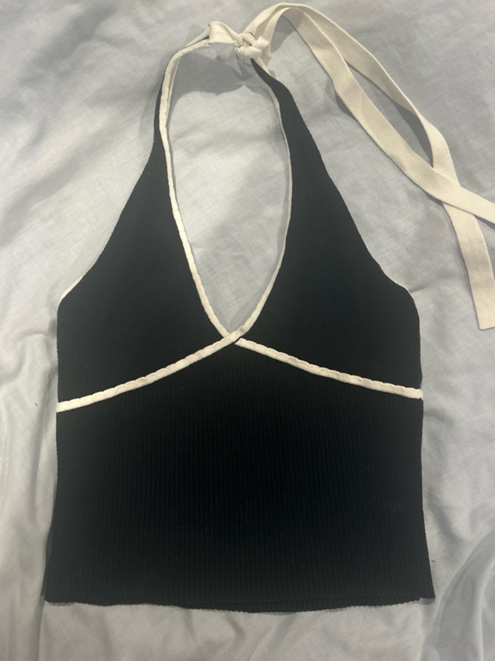 Kimchi Blue Black Halter Tank with White Trim